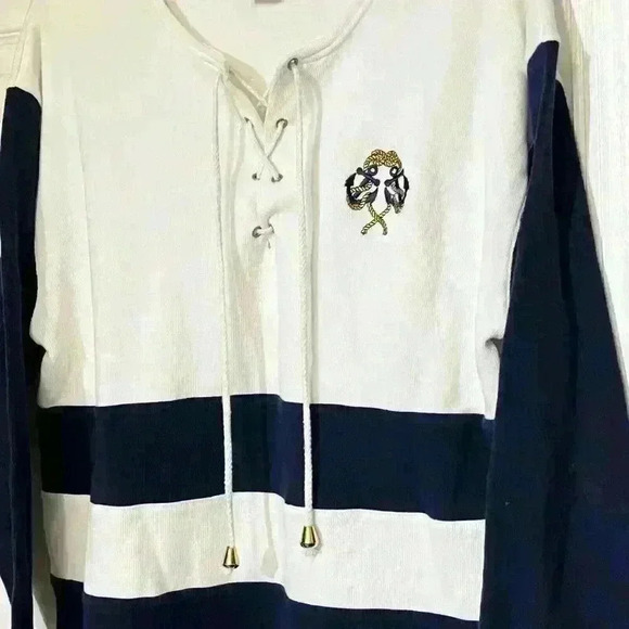 VICTORIA SPORT Vintage Sweater Top Sweatshirt Drawstring Striped Crest Classic - Picture 10 of 13
